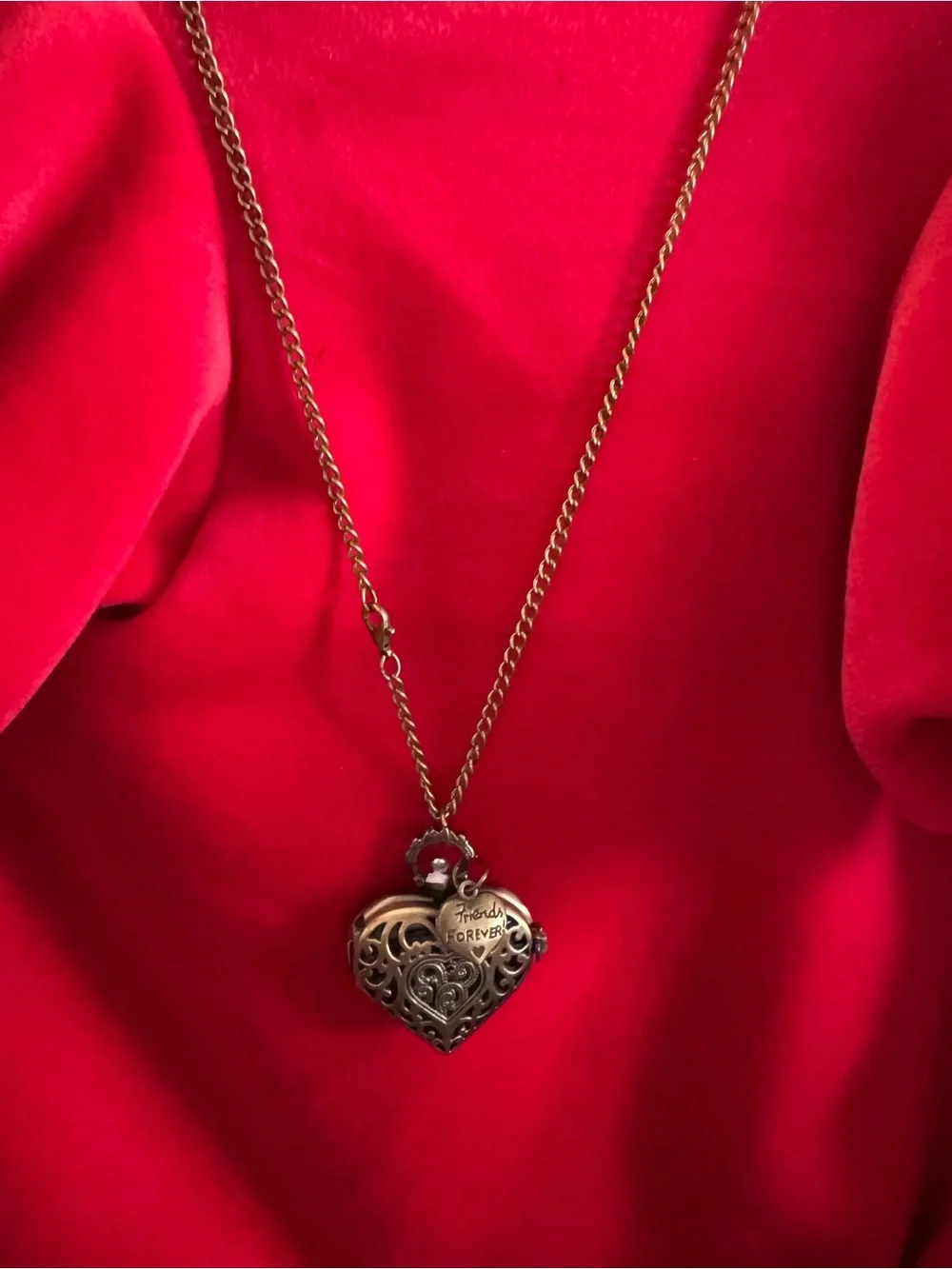 Heart Locket Pendant Watch - Bronze Tone with White Face